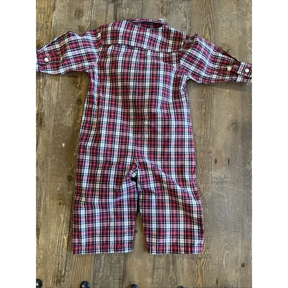 Gymboree Baby Boy 6-12 Months Red Plaid Button Down One Peice Romper With Snaps
